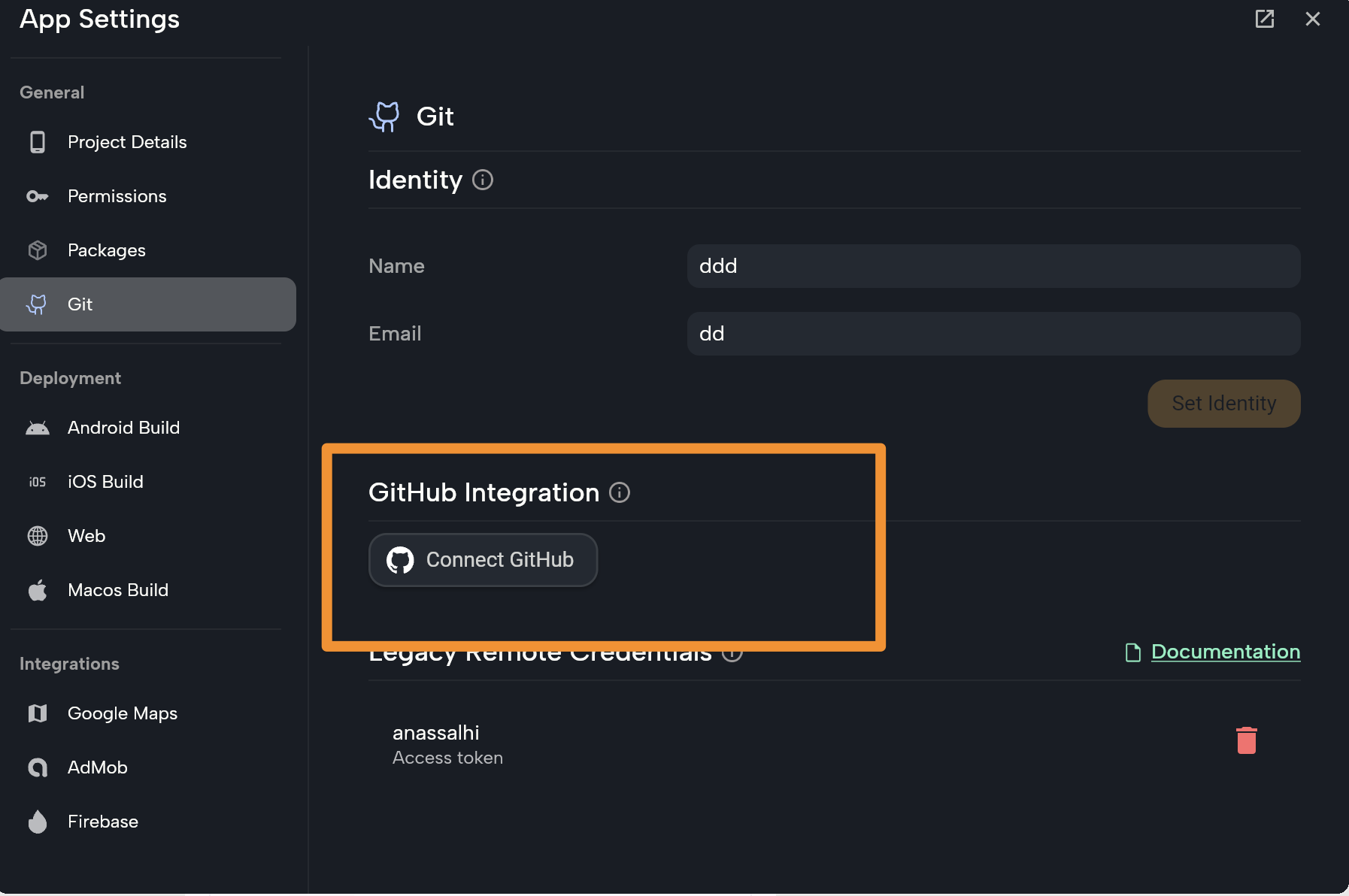 Connect to GitHub button
