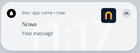 A test notification on an Android phone showing the title and message that were sent